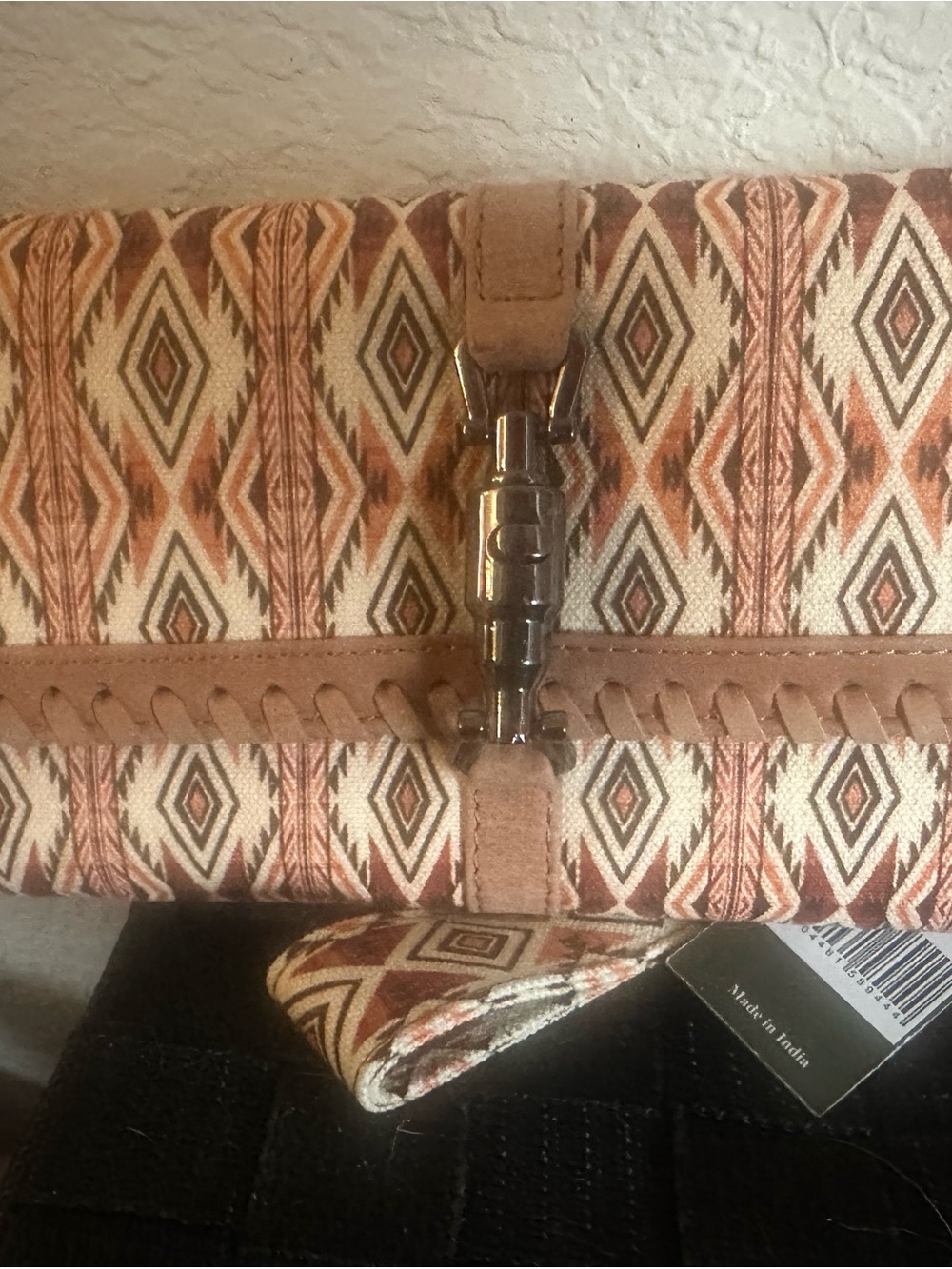 Myra Bag Tan & Cream Geometric Fold-Over Clutch